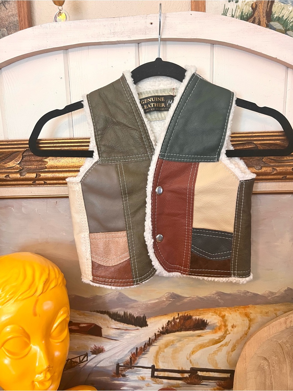 Vintage 1970s Toddler Patchwork Leather Vest - Unworn Groovy Cowboy Hipster Fash